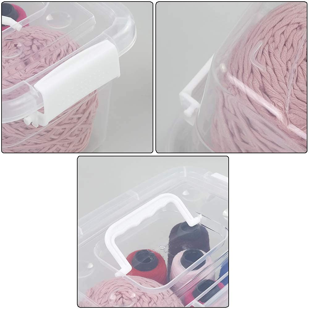 Minekkyes 6-Pack Home Storage Bins, Plastic Container, Latching Box With Handle (White Handle)