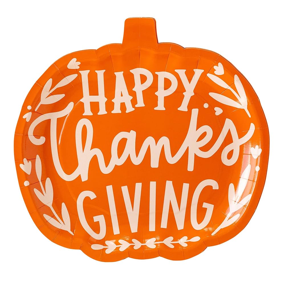 My Minds Eye Thanksgiving Dinner Plates Paper Table Decor Orange Pumpkin Decorations, 10 Disposable, Set of 16