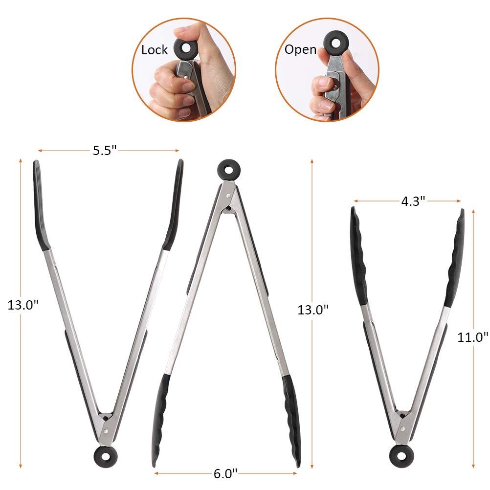 Alimat Plus Silicone Kitchen Tongs Set Of 3, Cooking Tongs With Silicone Tips Including Spatula Tong(12Inch) For Easy Turning An