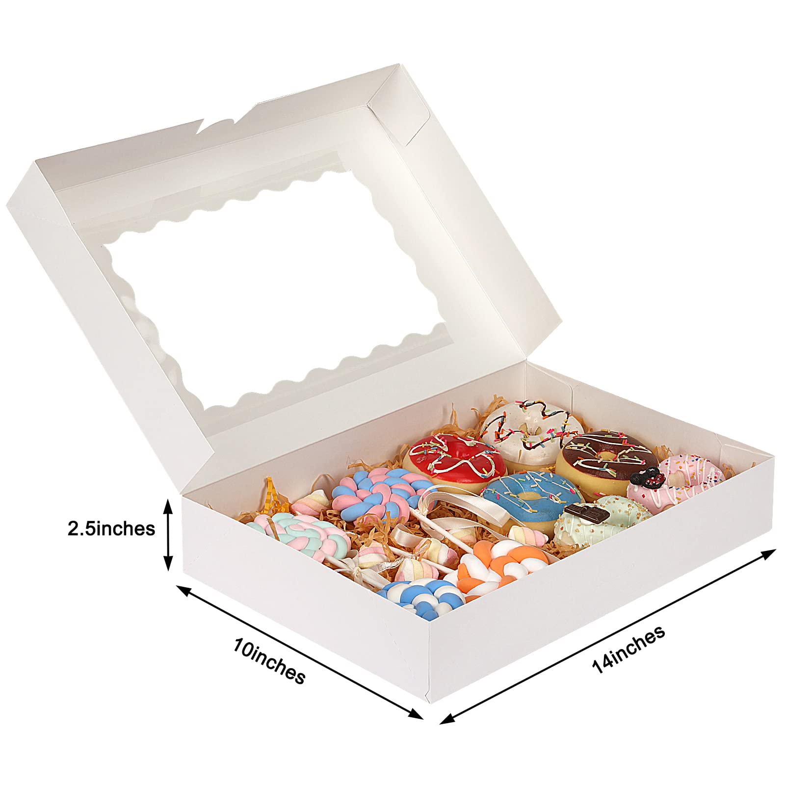 Moretoes 40Pcs Cookie Boxes, 14X10X2.5 Inch Bakery Boxes, Treat Boxes With Window For Donuts, Pies, Cakes, Muffins, And Pastries