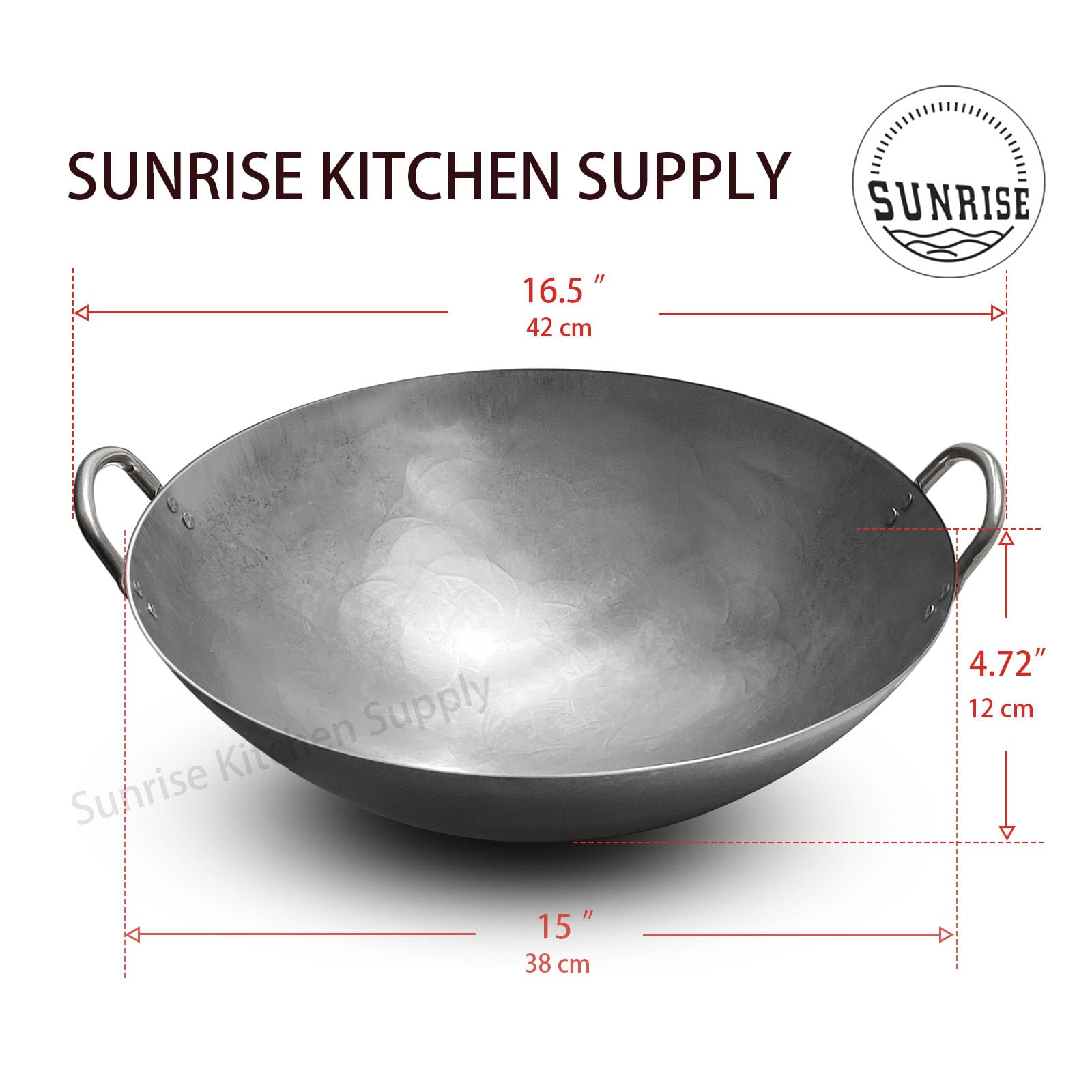 Sunrise Kitchen Supply Heavy Duty Hong Kong Style Carbon Steel Wok (Round Bottom) 15''