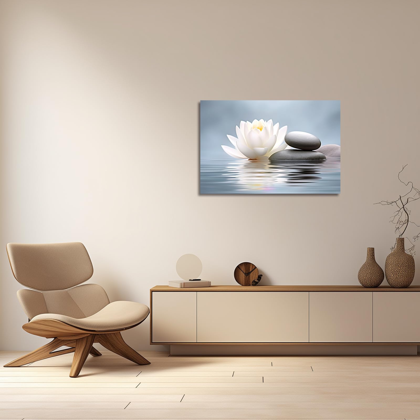 Lzimu Zen Wall Art Lotus Flowers Stones On Water Pictures Water Lily Canvas Prints Bathroom Decor Spa Artwork For Yoga Studio Me
