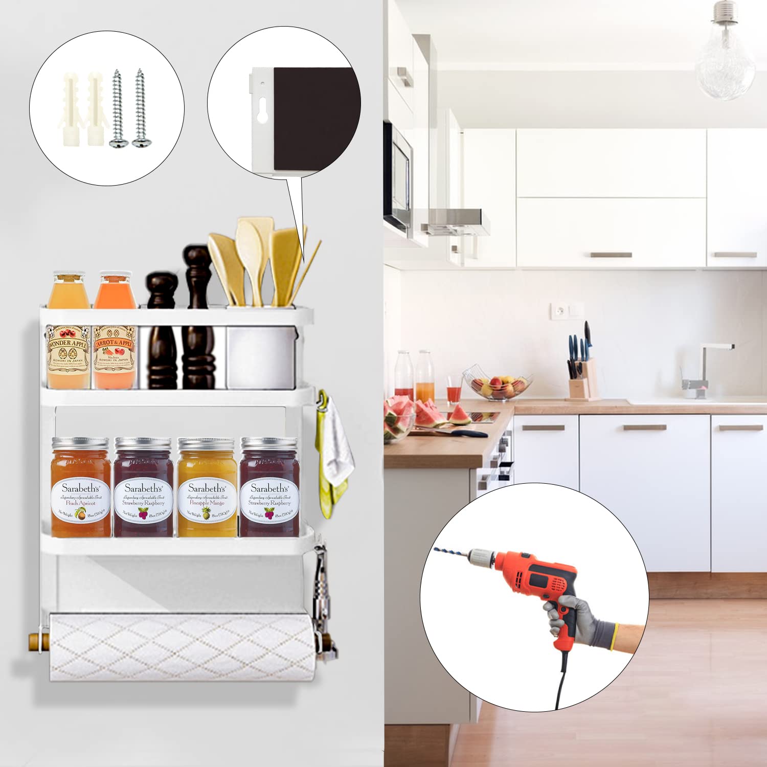 Dr.BeTree Magnetic Paper Towel Holder,Magnetic Spice Rack Magnetic Spice Rack for Refrigerator Magnetic Shelf Fridge Magnet Orga