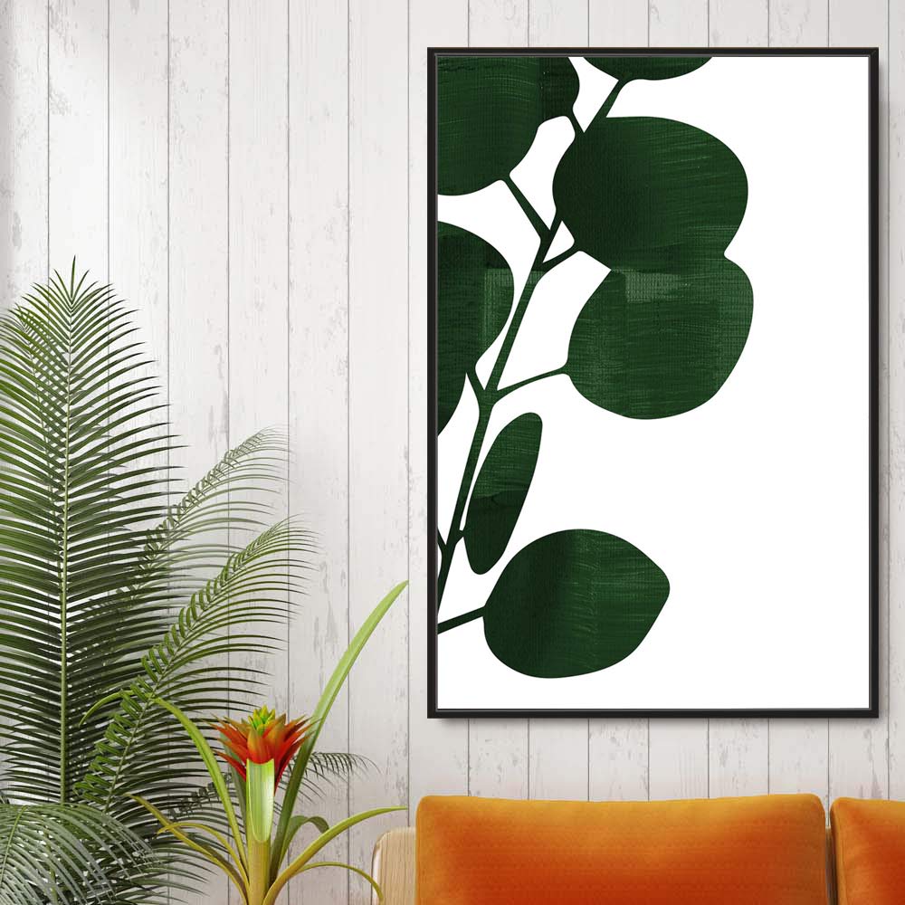 Idea4Wall Framed Canvas Print Wall Art Black & Gray Leaf Silhouette Geometric Shapes Illustrations Modern Art Chic Colorful For