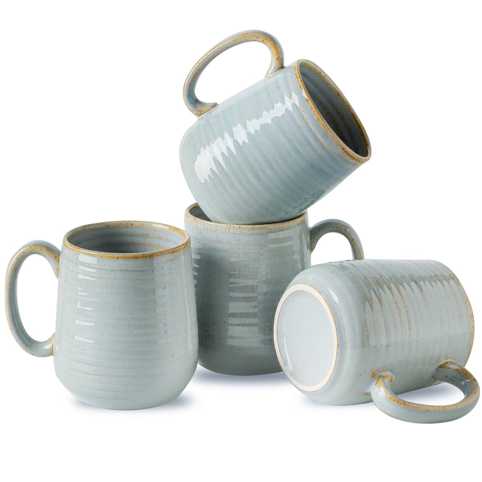 HASENSE Coffee Cups Ceramic, 12 Oz Reactive Glaze Coffee Mugs Set of 4, Large Tea Cup with Handle for Women and Men Gift, Dishwa