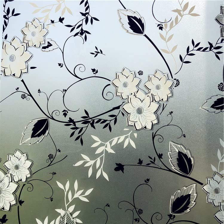 Hoonng Window Privacy Film for Glass, Floral Removable Static Film, 35.4x118.1 Inch