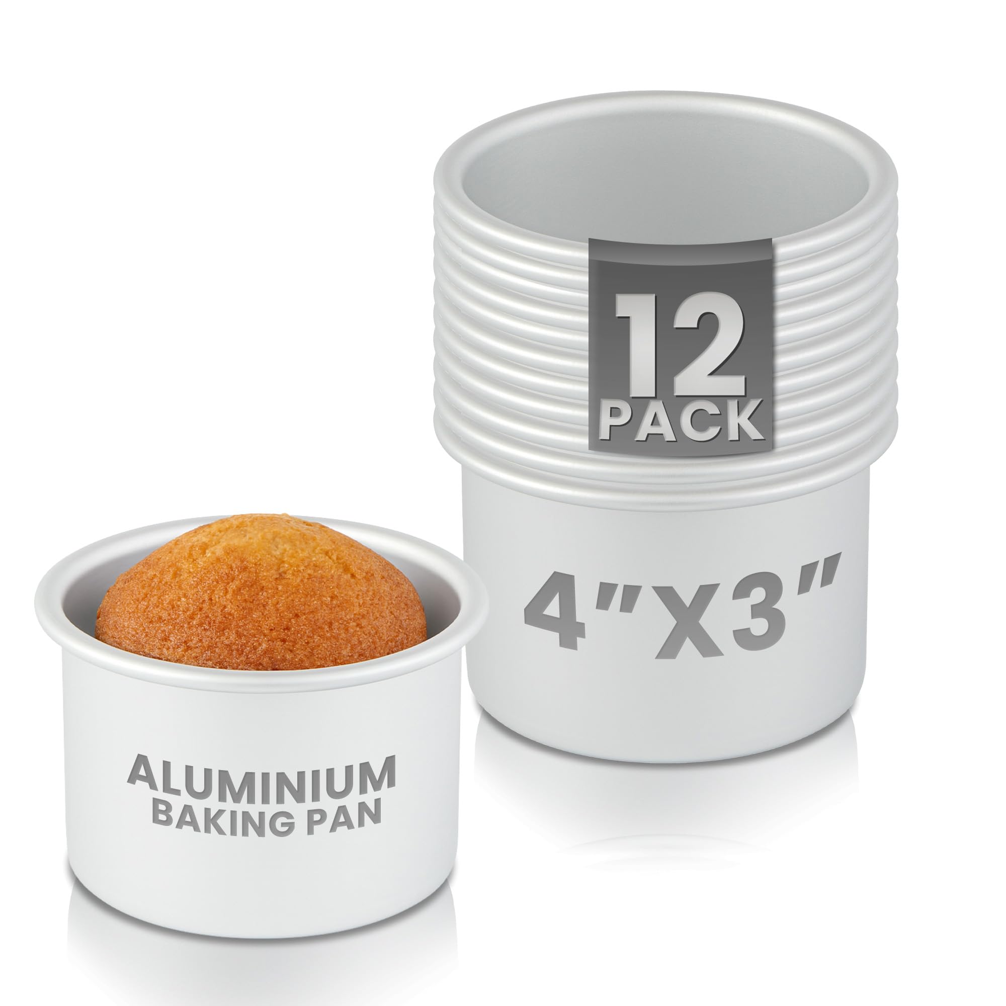 Restaurantware-Met Lux 4 x 3 Inch Straight-Sided Baking Tins, 12 Round Cake Pans - Oven-Ready, Freezable, Anodized Aluminum Roun