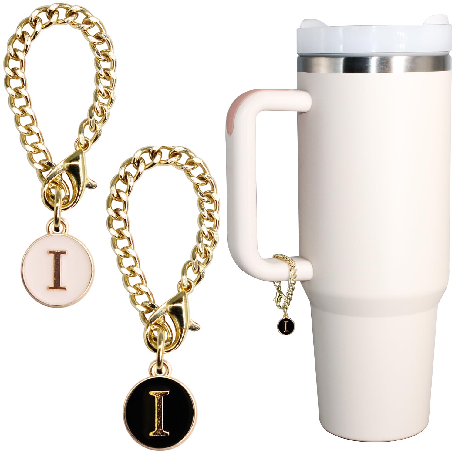 Wabogove Letter Charm Accessories for Stanley Cup 2PCS Initial Name ID Personalized Handle Charm for Stanley Tumbler (I)