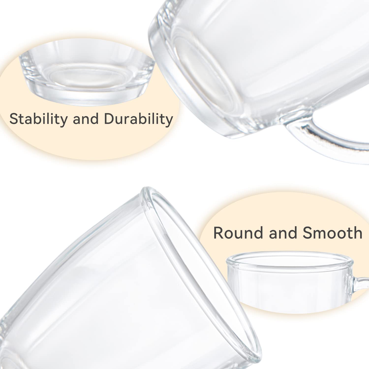 D.M Designmaster [6 Pack,12 Oz] - Premium Glass Coffee Mugs With Handle. Transparent Tea Glasses For Hot/Cold Beverages, Perfect