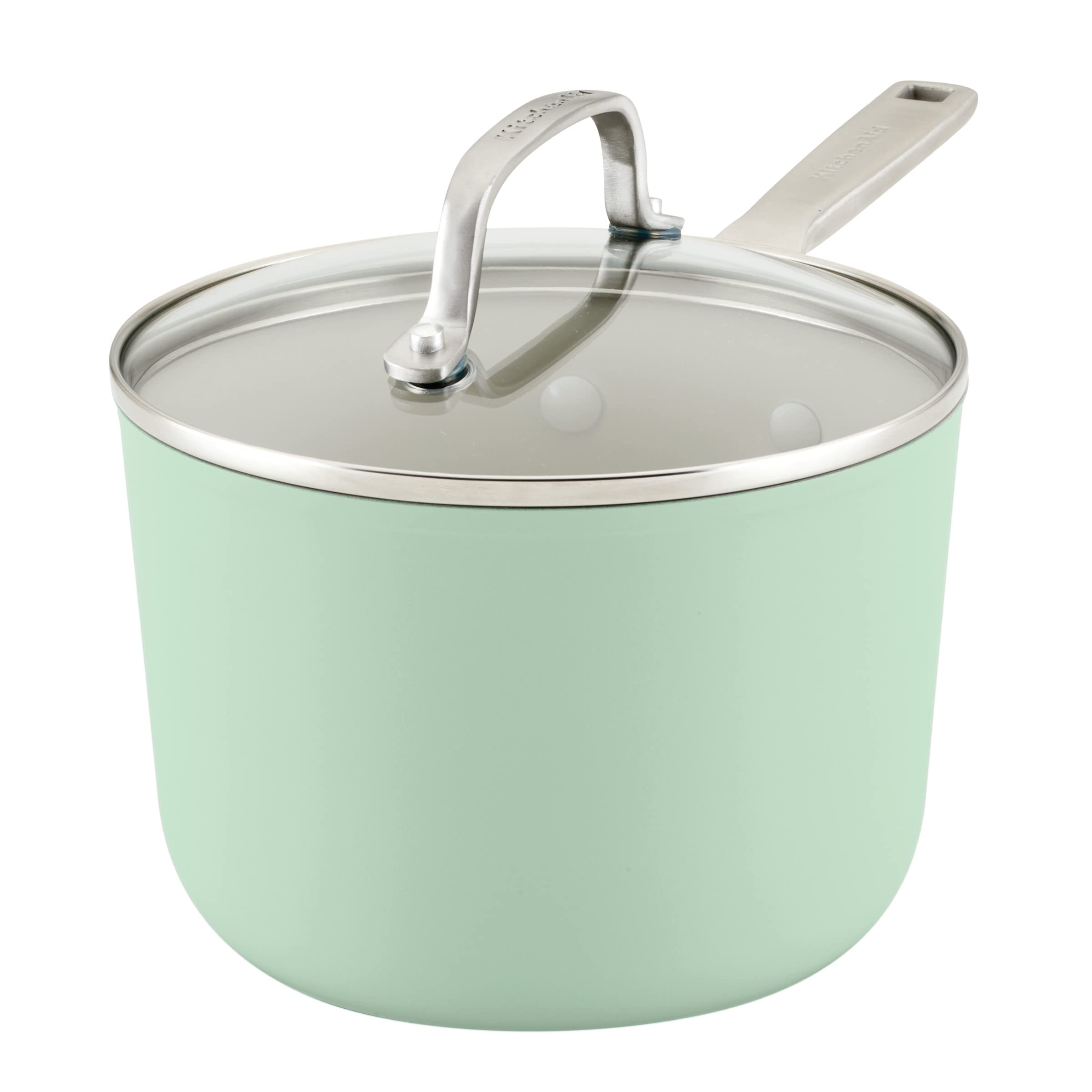 KitchenAid Hard Anodized Ceramic Nonstick Cookware Sauce Pan with Lid, 3 Quart - Pistachio