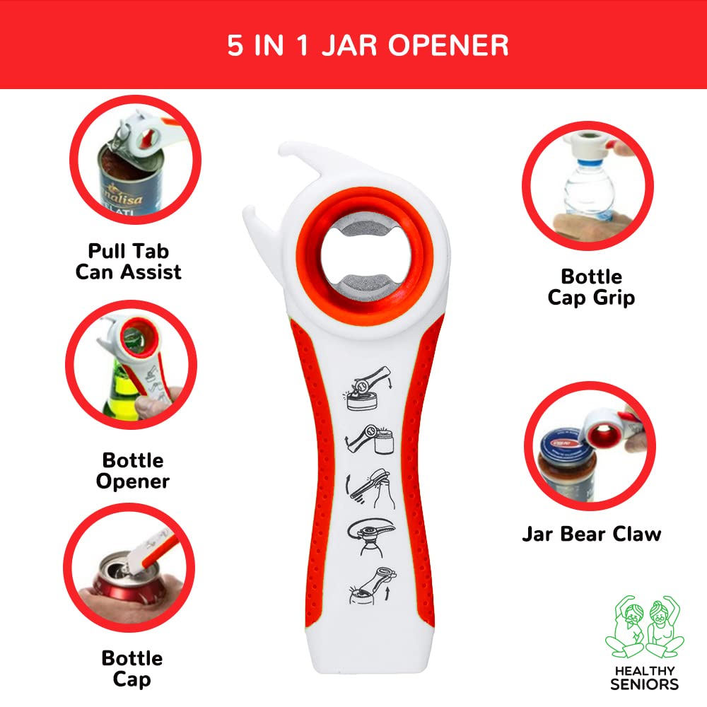 Healthy Seniors Jar Opener For Seniors With Arthritis, Easy Twist Jar Opener For Weak Hands, Multi-Function Bottle Opener For Ar