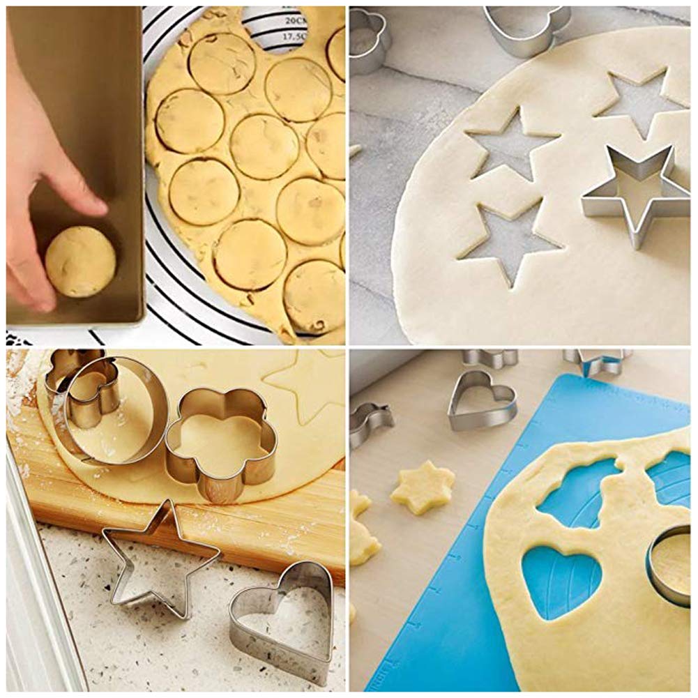 24-Piece Stainless Steel Mini Geometric Shaped Cookie Biscuit Cutter Set Square Heart Triangle Round Flower Star Baking Metal Mo