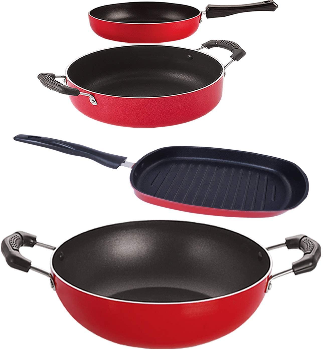 Nirlon Gas Compatible Non Stick Aluminium Cookware Set Of 4 Pieces, (Fp11_Kd14_Gp24.5_Cs24)