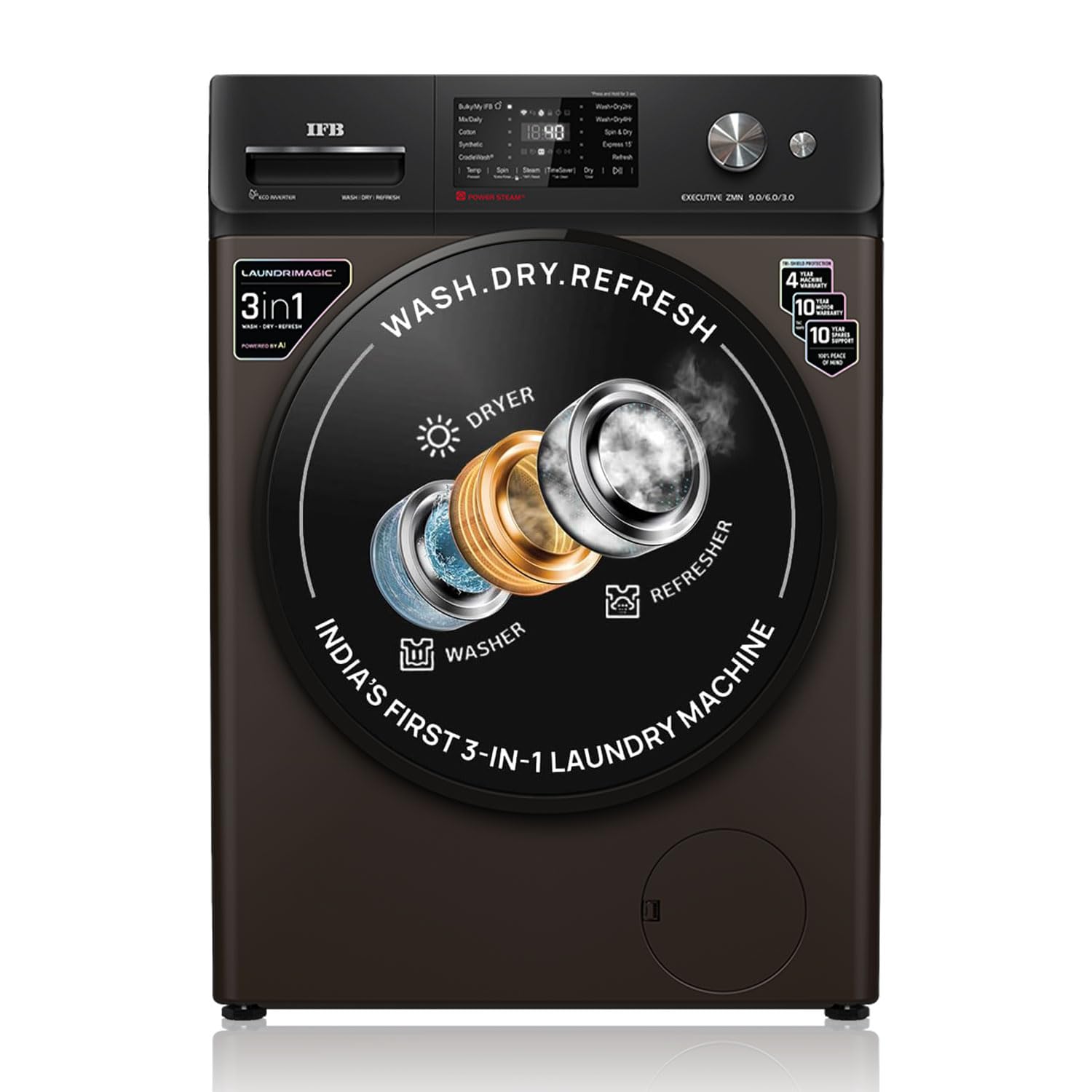 Ifb 9/6/3 Kg Fully Automatic Washer Dryer Refresher With Steam Refresh, Ai Powered, 100% Dry Clothes, 9 Swirl Wash Mimic Handwas
