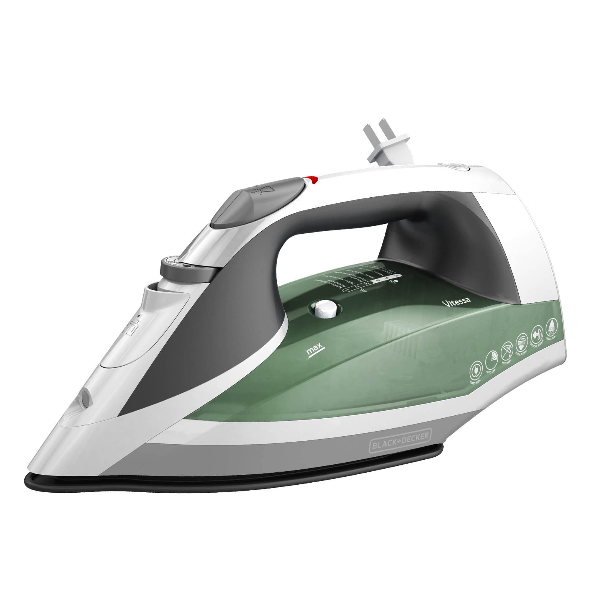 Black+Decker Vitessa Advanced Steam Iron, Icr2020, Even Steam Nonstick Soleplate, Auto Shutoff, Tangle-Free Retractabel Cord, Gr