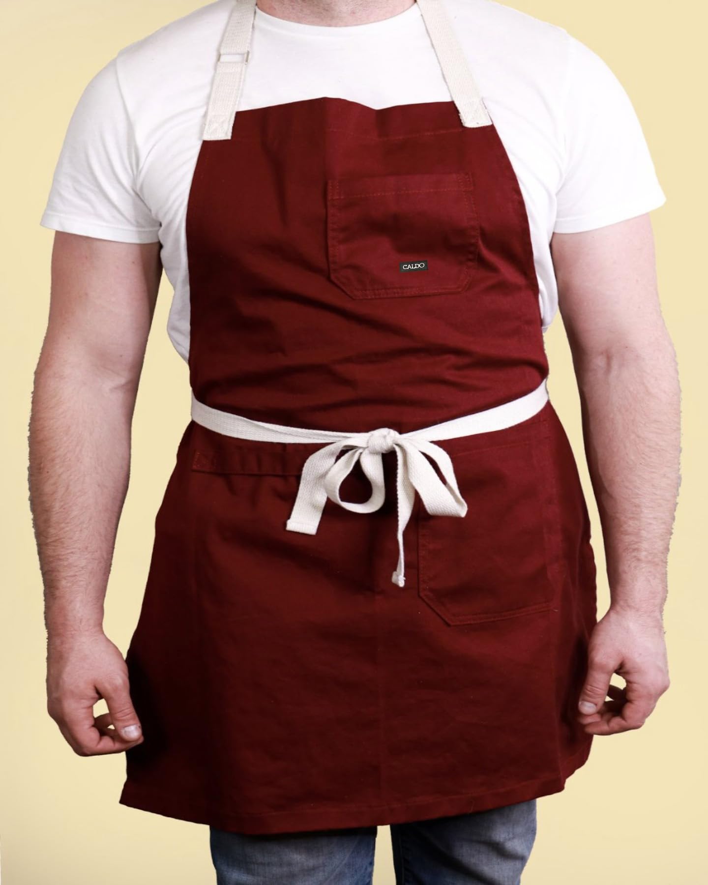 Caldo Daily Cotton Kitchen Apron For Cooking- Mens And Womens Chef Apron (Burgundy)