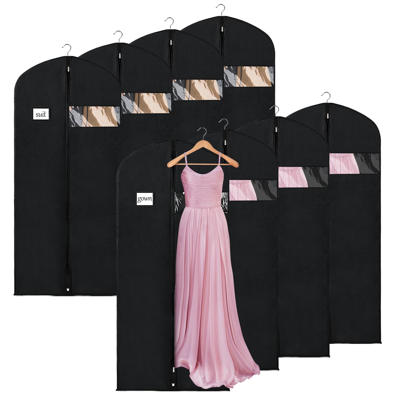 Syeeiex 60'' Garment Bags For Hanging Clothes(Set Of 8), Dress Bags For Gown, Garment Bag For Dresses Long, Dress Garment Bag Fo