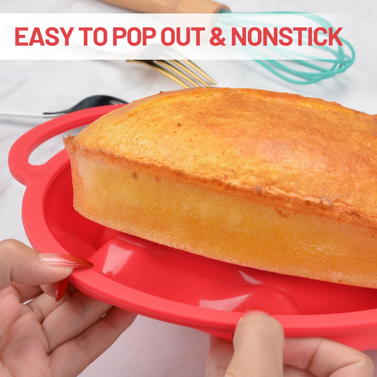 Caketime 9 Inch Round Cake Pan, Metal Reinforced Frame Silicone Cake Mold For Baking With Handle Easy To Move Bpa Free