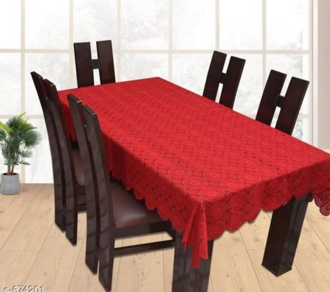Croox Flower Design Cotton 6 Seater Rectangular Dining Table Cover (Size 60X90 in.  1pc.) (Red)