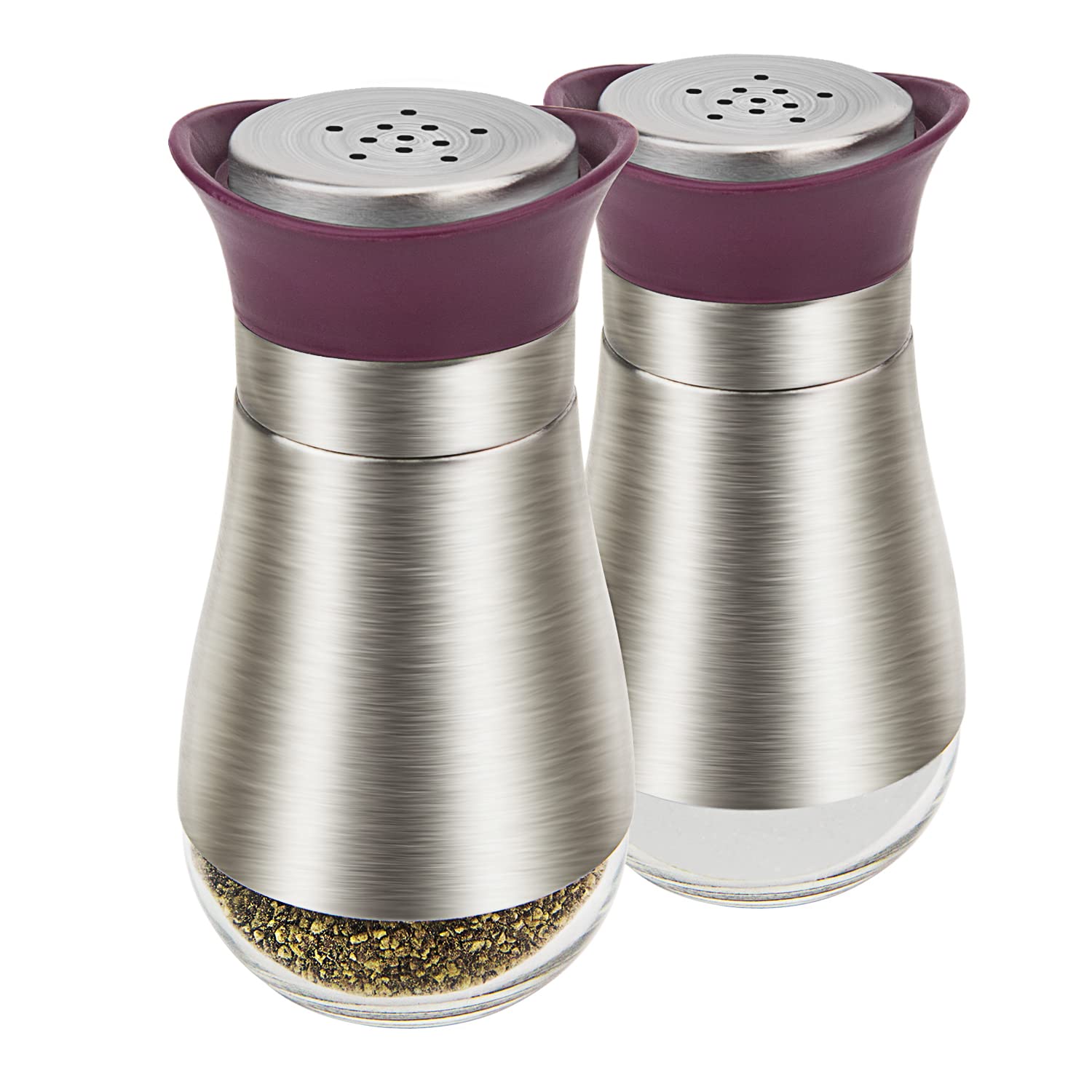 Evelyne Salt Pepper Seasoning Glass Shaker With Stainless Steel Cover 2 Pcs Pack Set (Purple)