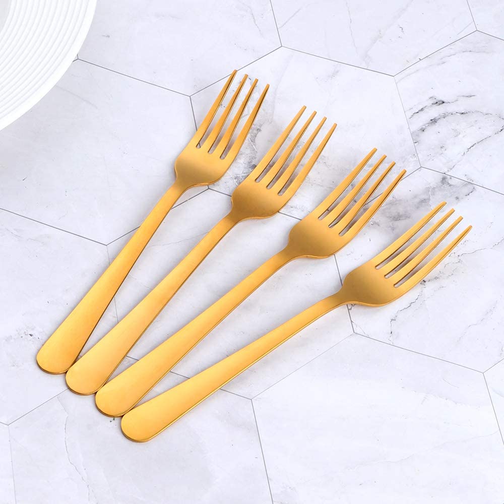 Dinner Forks Stainless Steel 12Pcs Flatware Sets, Mingyu Gold Flatware Forks Use For Family/Restaurant/Wedding/Party