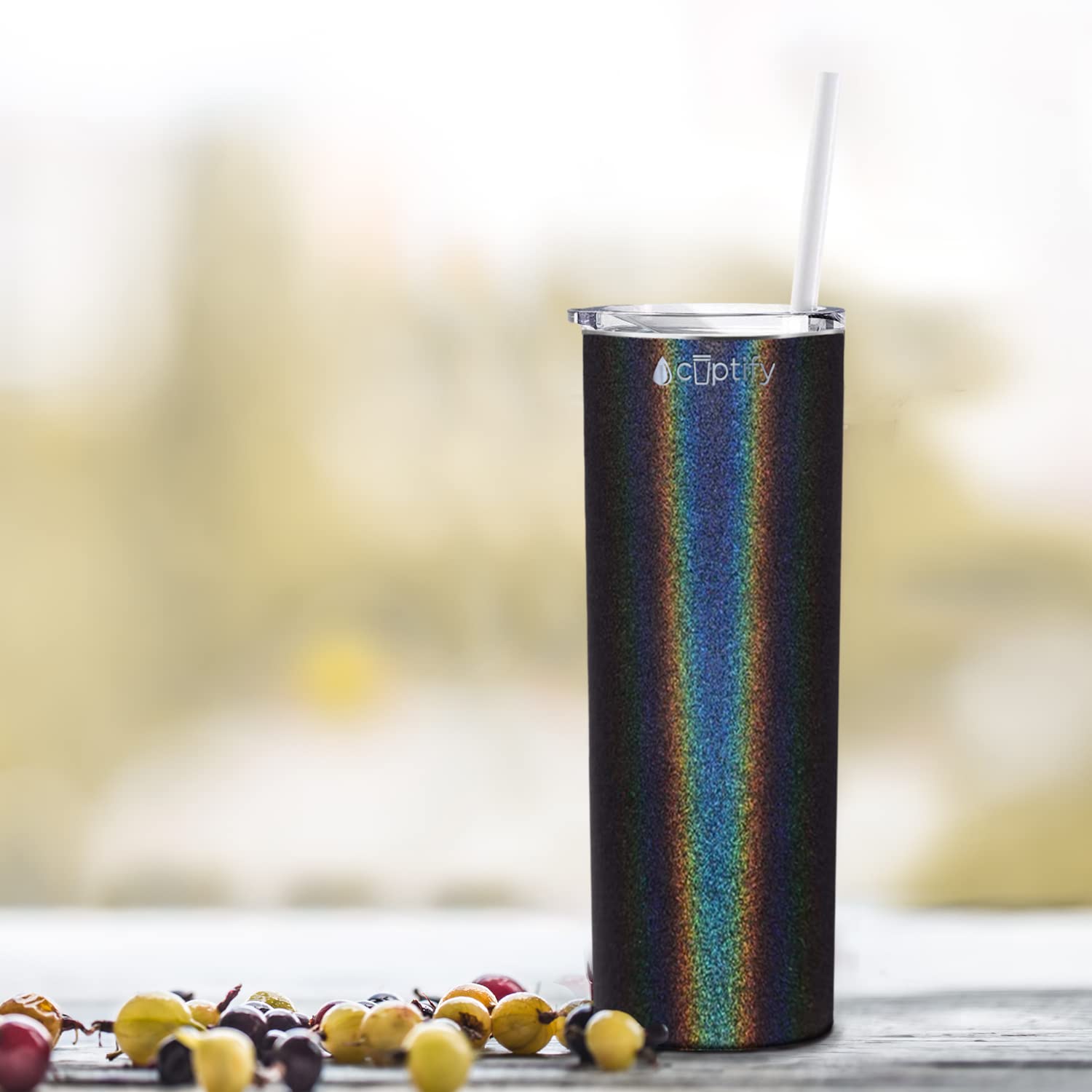 Cuptify Black Glitter 20 Oz Skinny With Lid Stainless Steel Vacuum Insulated Double Wall Travel Mug