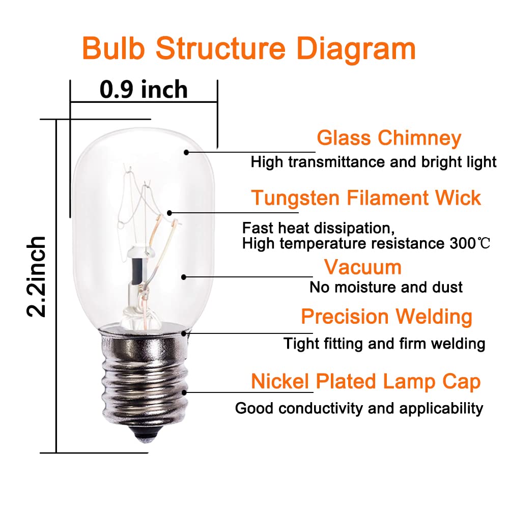 8206232A Microwave Oven Light Bulbs,6 Pack 40W 125V E17 Under Hood Microwave Oven Light Replacement Parts,Exact Fit For Whirlpoo