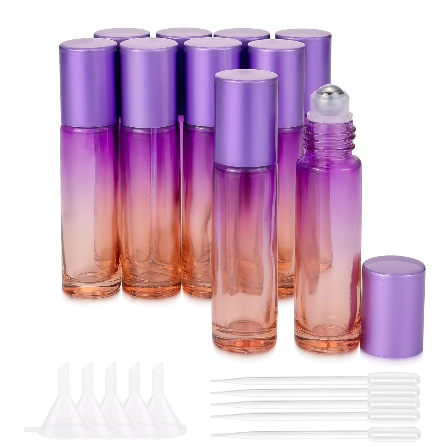 JIUWU 1010ml Glass Roller Bottles with Stainless Steel BallPurple Orange