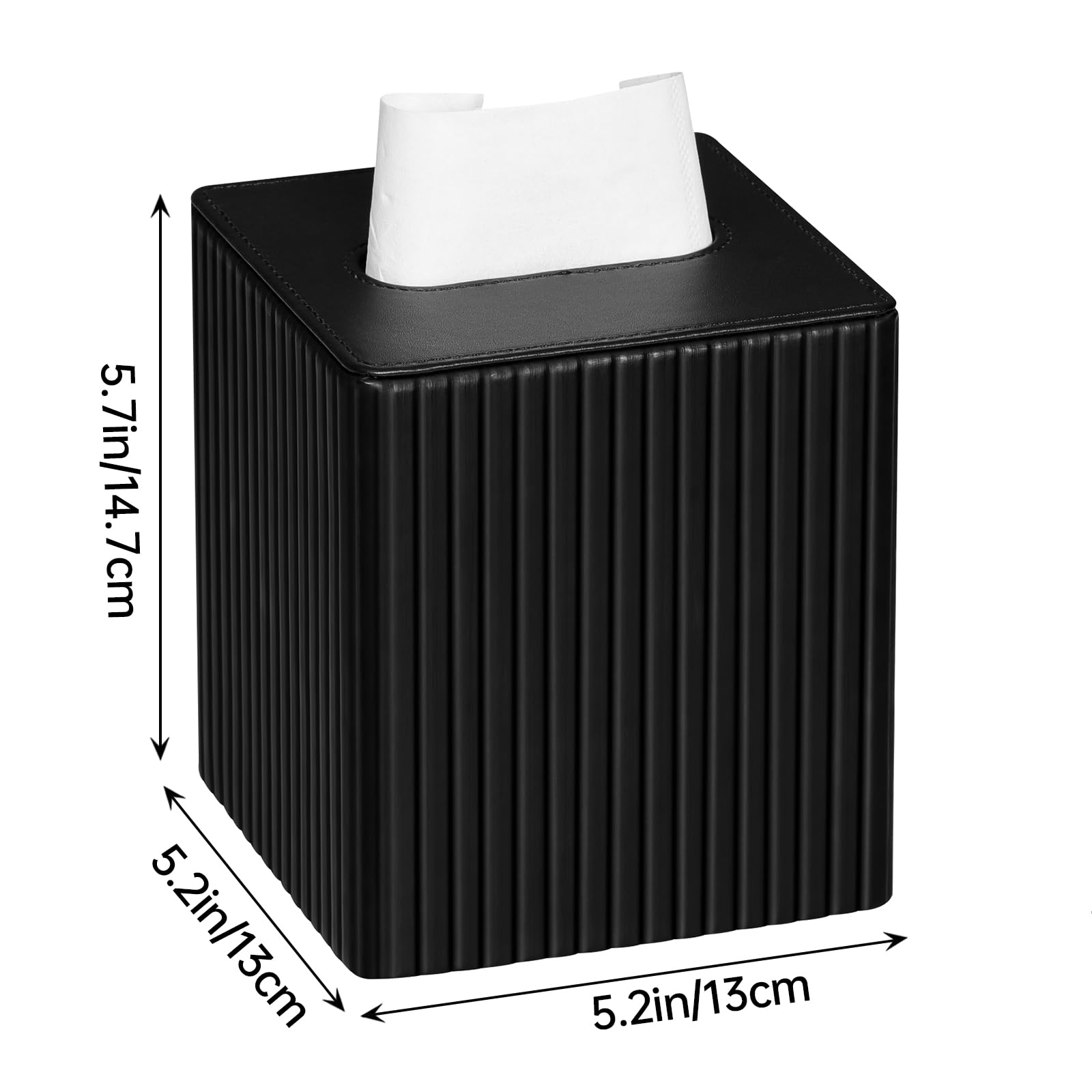 Meibooch Pu Leather Tissue Box Cover Square Tissue Box Holder With Magnetic Closure (Black Stripe)