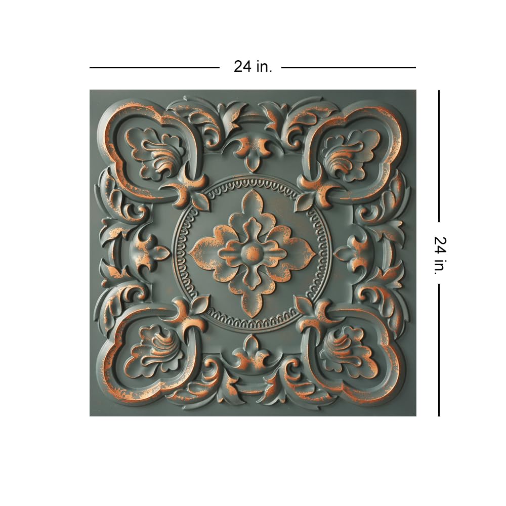 From Plain To Beautiful In Hours DCT30 Gaby PVC 2  x 2  Glue-up or Lay-in Ceiling Tile (Covers / 300 sq.ft), Graphite Gold, 75 P