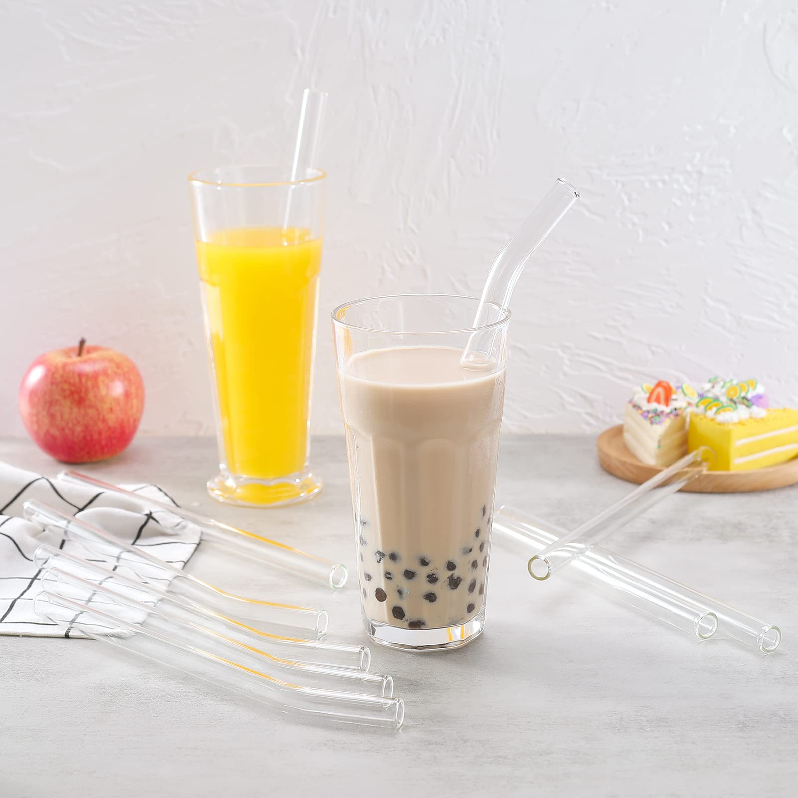 Renyih 10 Pcs Reusable Glass Boba Straws,9''X14 Mm Wide Glass Drinking Straws Jumbo Smoothie Straws For Bubble Tea,Milkshakes,Se