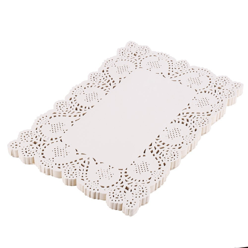 Decora 200 Pieces White Rectangle Lace Paper Doilies Placemats For Wedding Tea Party And Baking 14X10 Inch