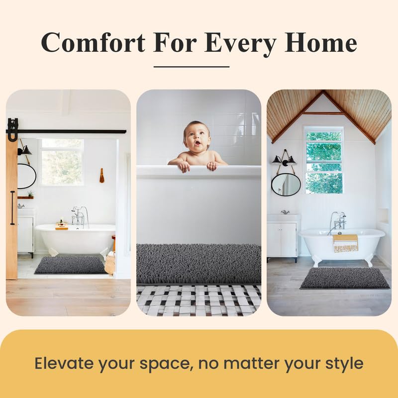 Mayshine Plush Shaggy Chenille Bath Mat | Extra Soft, Super Absorbent, Non-Slip Bathroom Rug | Fluffy Microfiber, Area Rug Sets