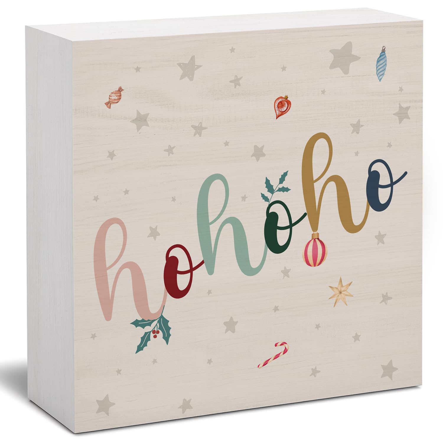 FLVGE Christmas Decor, Christmas Decorations Letter Hohoho Sign Table Decoration, Santa Claus Laugh Wood Box Sign, Xmas Holiday 