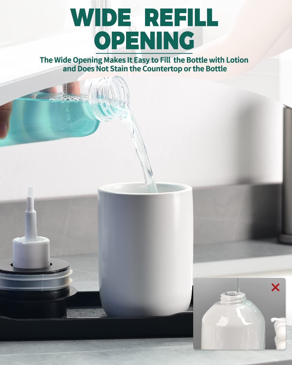 Bosilunlife Foaming Soap Dispenser - Ceramic White Soap Dispenser Bathroom Small Foam Hand Soap Dispenser Refillable Kitchen Dis