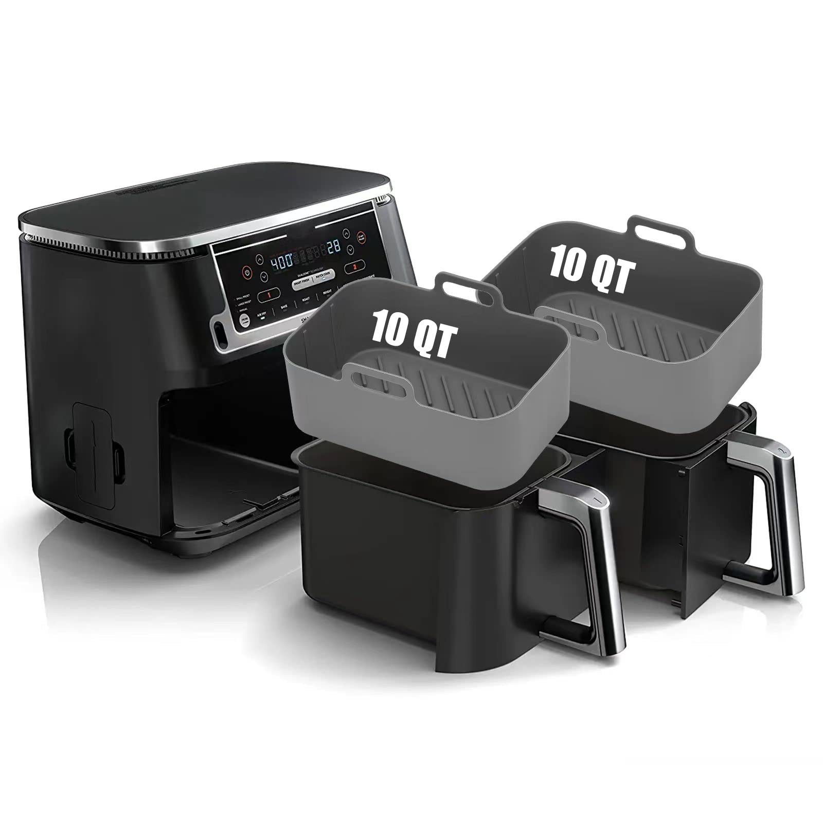 10Qt Air Fryer Silicone Liners For Ninja Dual Zone Dz401/Dz550/Dz302,For Ninja Doublestack Sl401/Sl451,2Pc Reusable Rectangle Ai