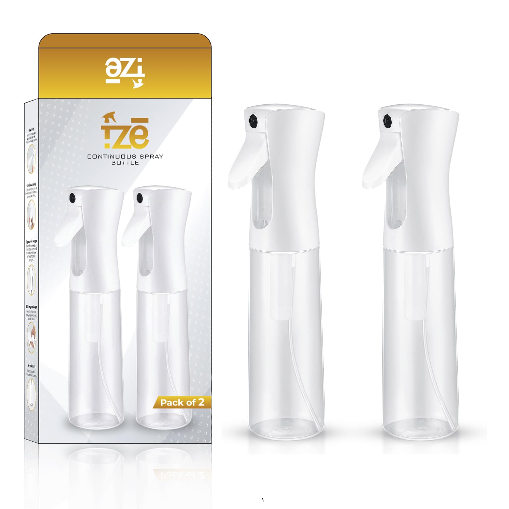 Fze Continuous Spray Bottles 2 Pack 300Ml With Ultra Fine Mist For Hair Spraying, Watering Plants, Durable Solution And Your Go-