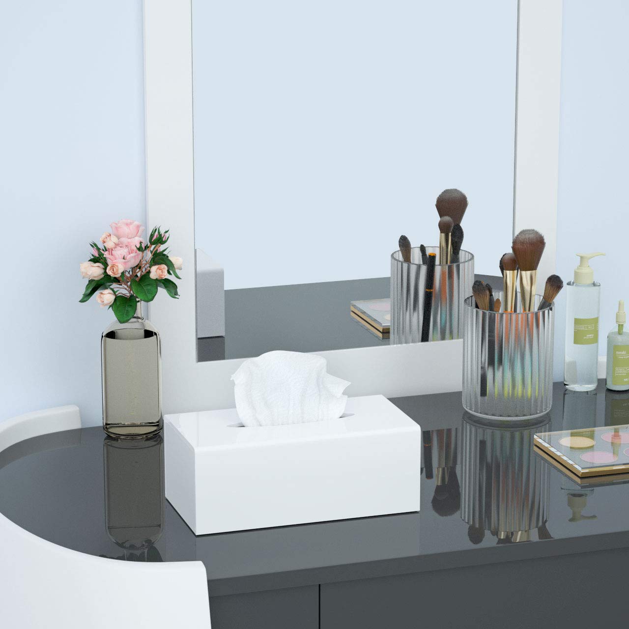 FEMELI Acrylic Tissue Box Cover Rectangular Facial Tissue Holder Case Dispenser for Bathroom Kitchen Bedroom Office