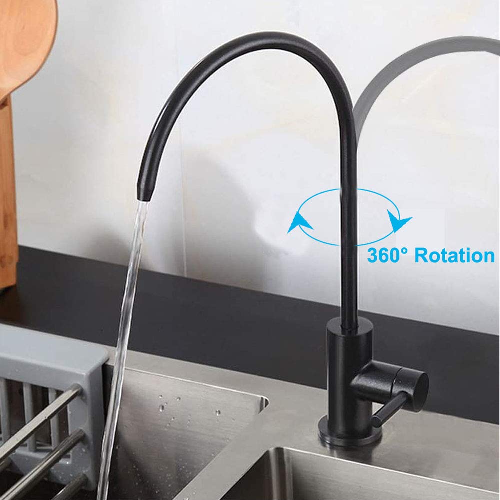 HogarDeco Drinking Water Faucet  Kitchen Beverage Faucet in 304 Stainless Steel  Non-Air-Gap Pure Water Filter Faucet for Sink  Fit for Reverse Osmosis Water Purify System (Matte Black)