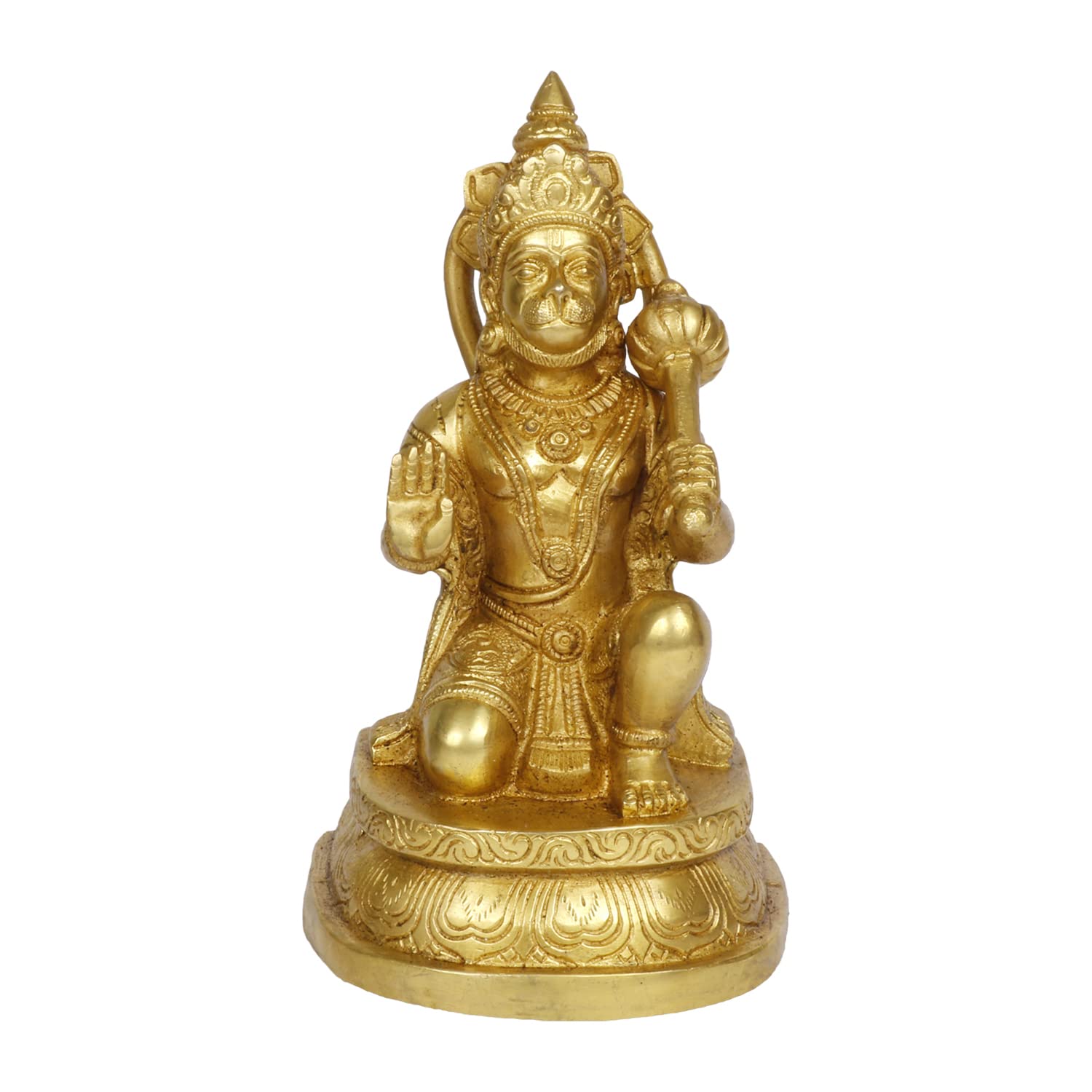 Kartique Brass Bhagwan Hanuman Sitting with Gada on Shoulder Murti for Home Puja Idol Blessing Bajrangbali Statue for Pooja Gift