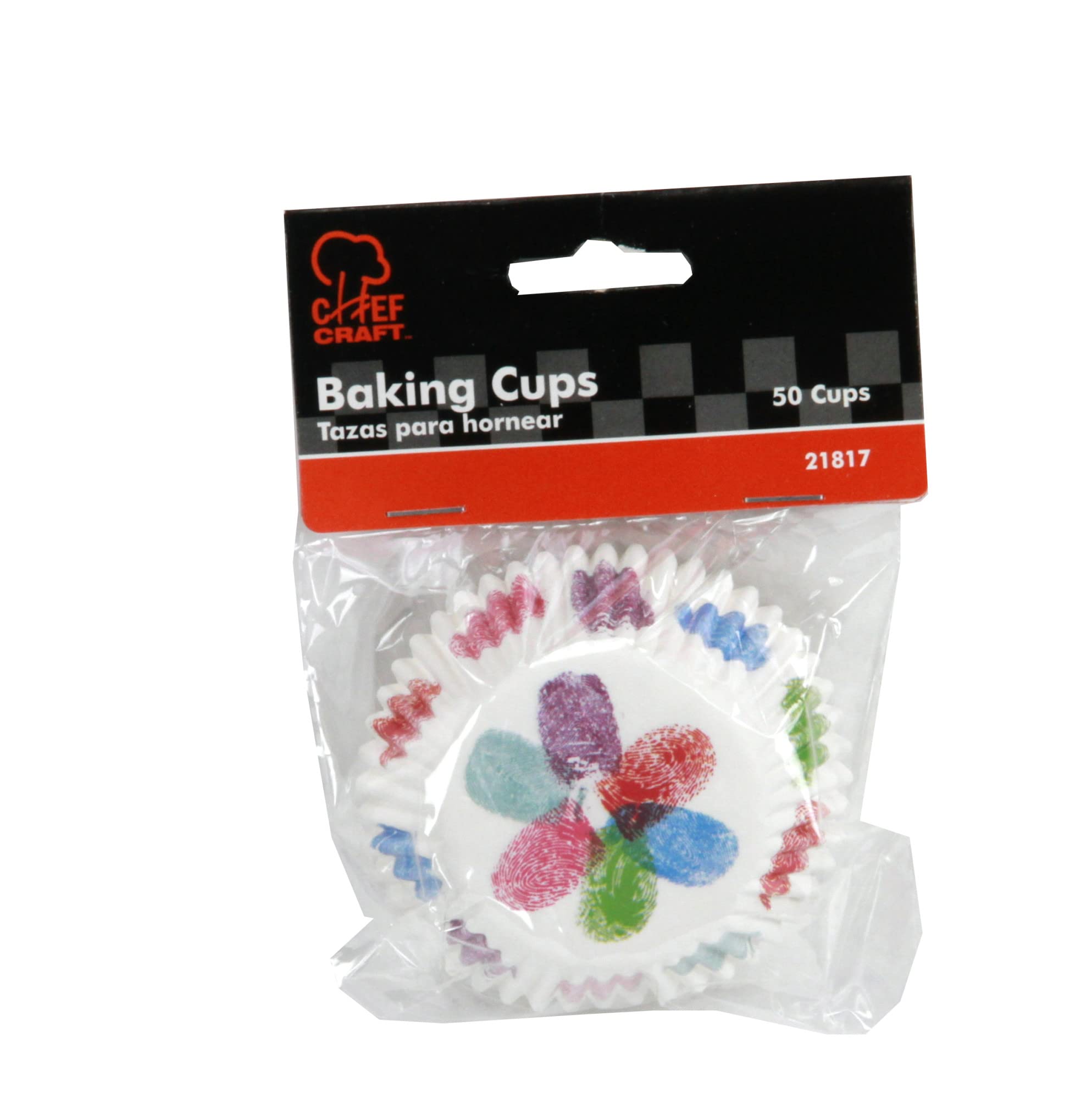 Chef Craft Paper Patterned Cupcake Liners, 50 Count, Redpinkbluegreenpurple