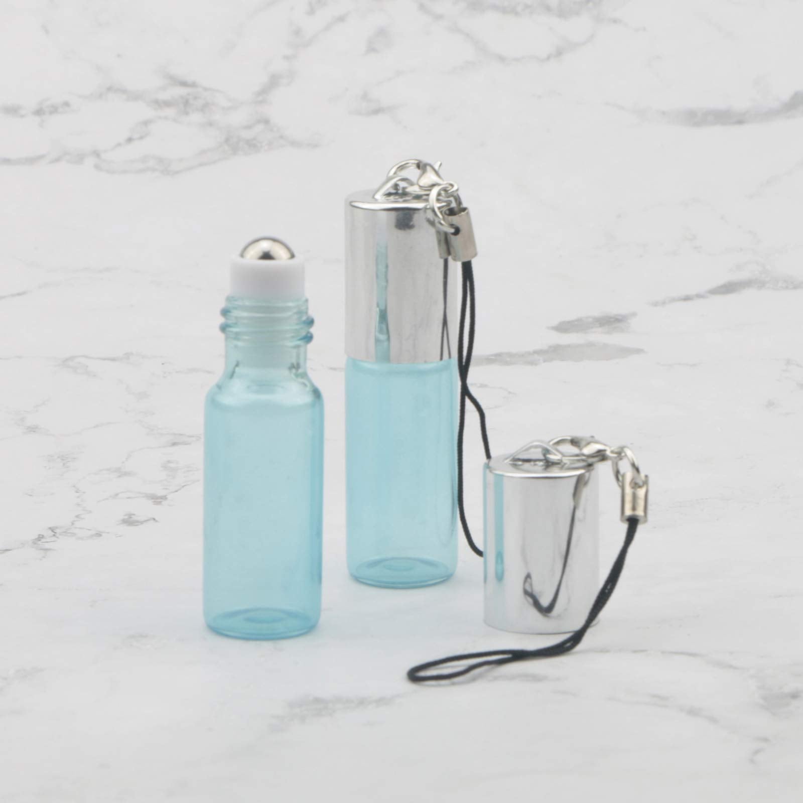Newzoll 10Pcs/Set Glass Roll-On Bottles With Opener 5Ml 1/6Oz Pearly Blue Roller Bottles Rolling Bottles Vials For Essential Oil