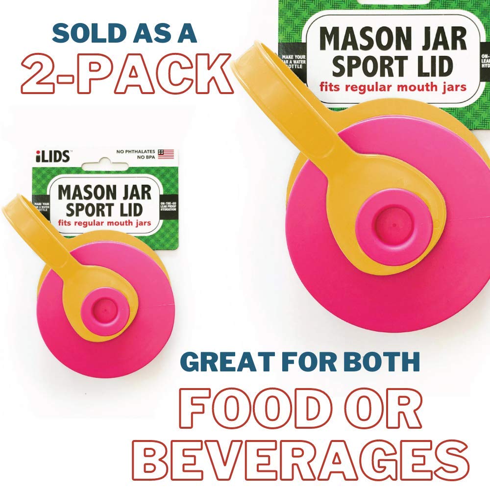 Ilids Mason Jar Sport Lid, Regular Mouth, Hot Pink, Pack Of 2