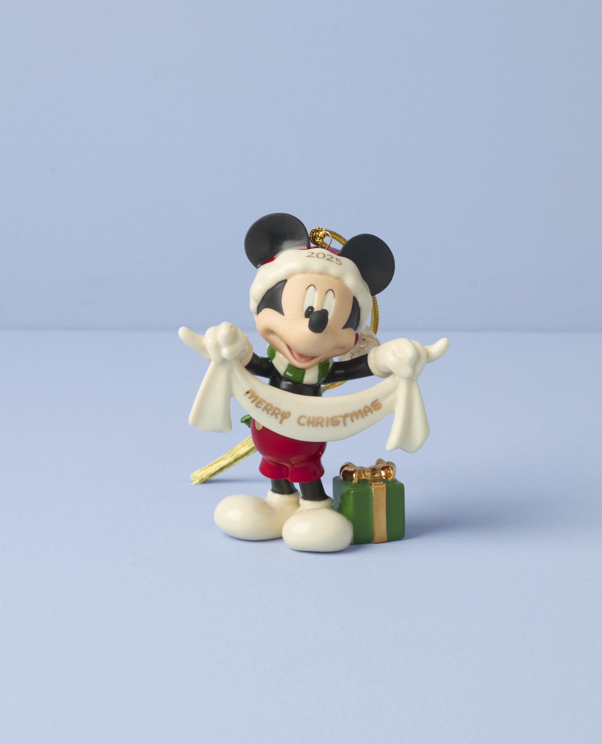 Lenox Ornaments, 2025 Mickey Mouse Merry Christmas Ornament, Porcelain with Gold Cord for Tree Decoration, Christmas Decorations