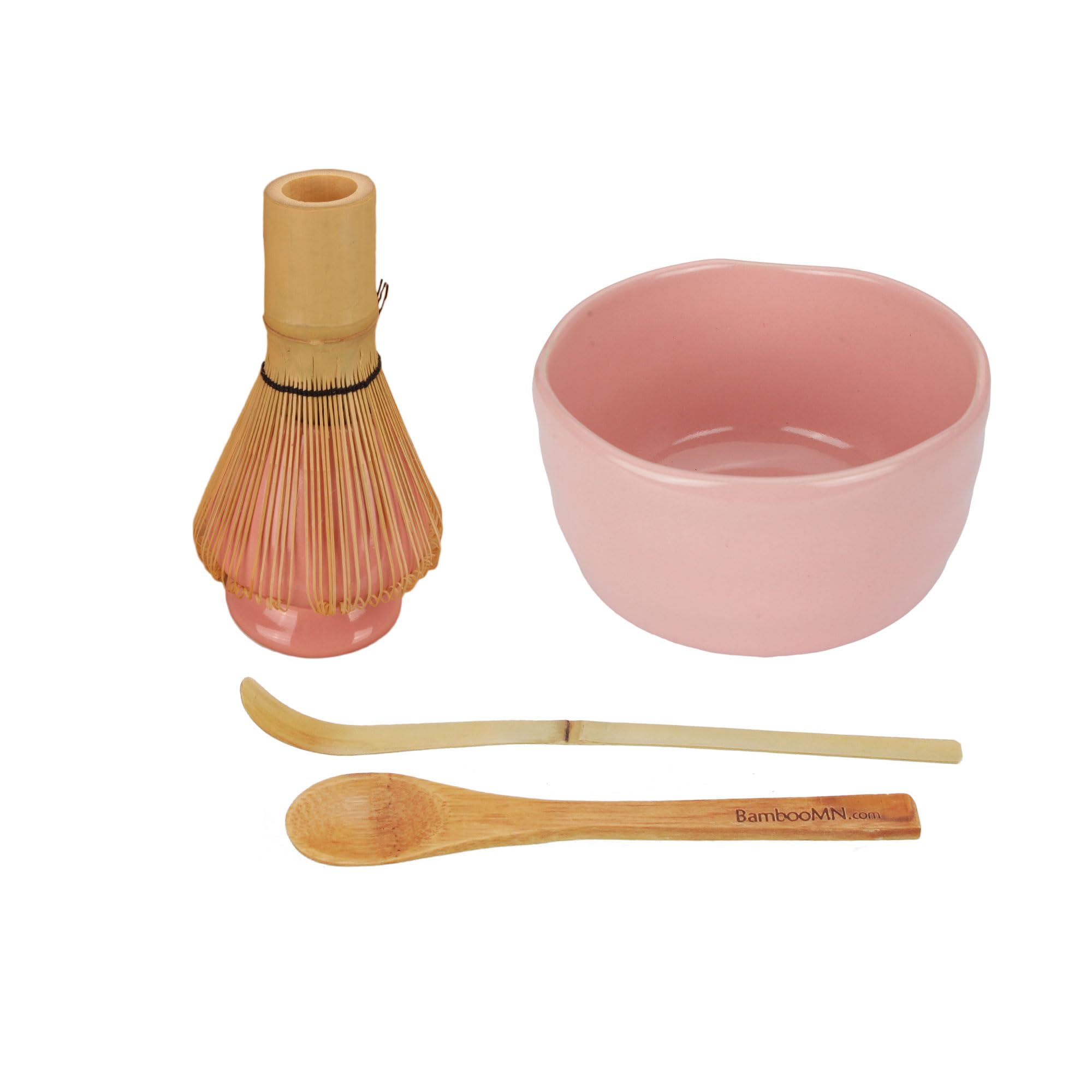 Bamboomn Matcha Bowl Set (Includes Bowl, Rest, Tea Whisk, Chasaku & Tea Spoon) 1 Set Pink