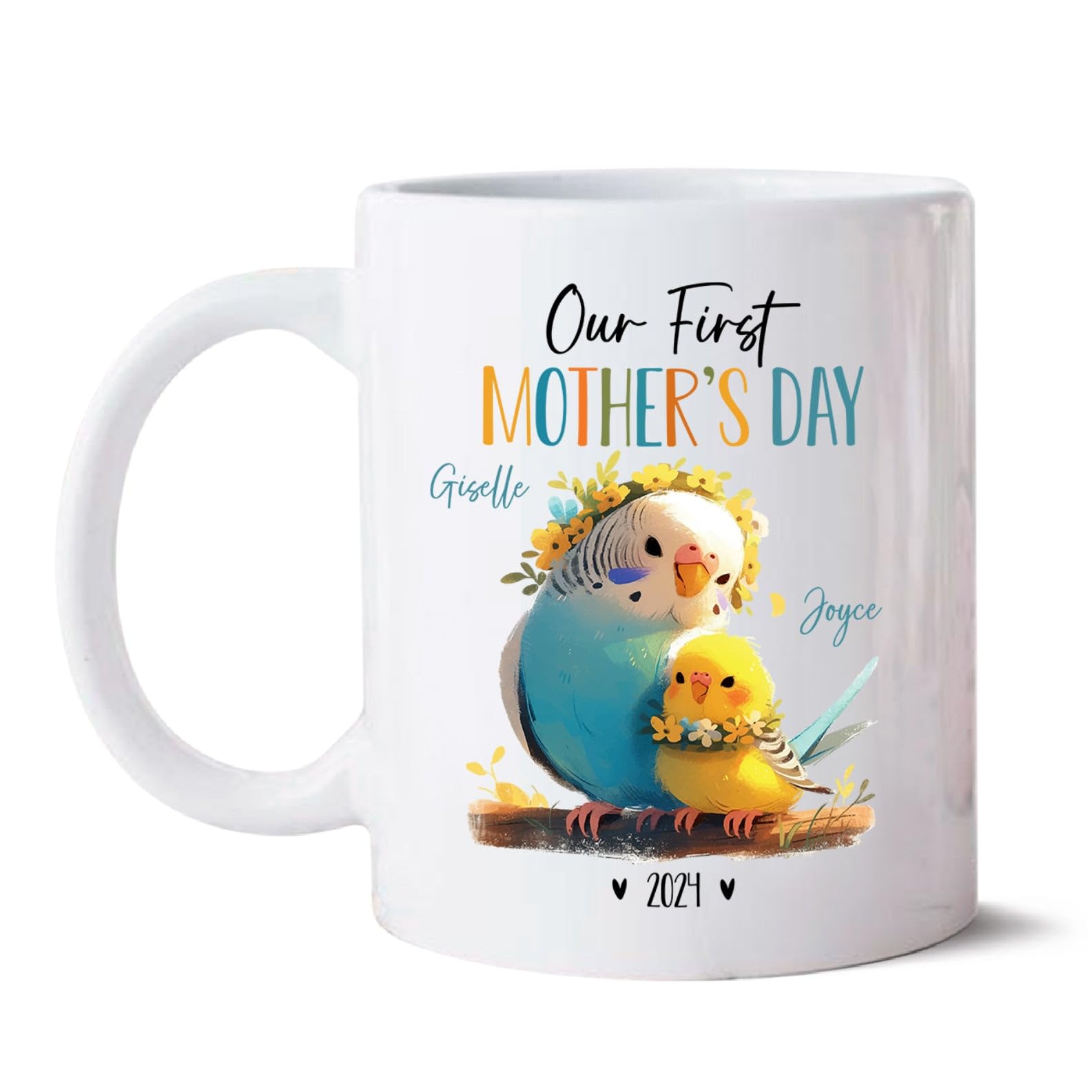 Parakeet Animal Mugs For Mom And Baby, Mommy & Baby Parakeet Coffee Mug, Personalized Our First Mothers Day Ceramic Cup, Mummy T
