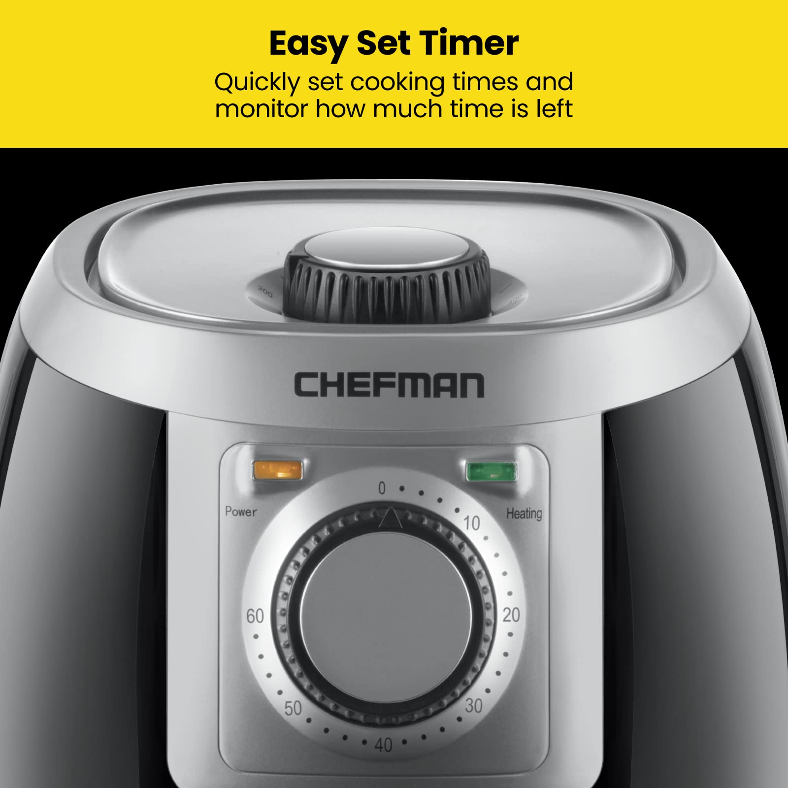 Chefman TurboFry 2Qt Air Fryer, Compact & Nonstick, Black, BPA-Free, User Friendly with Adjustable Temp & 60 Min Timer