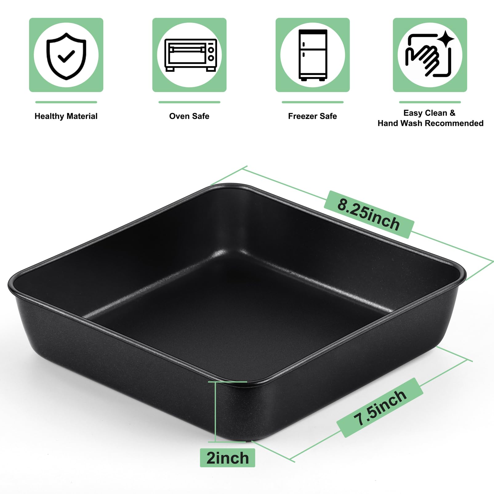Teamfar Square Baking Pan, 8 Inch Coated Square Cake Brownie Lasagna Pan With Stainless Steel Core & Non Stick Coating, For Baki