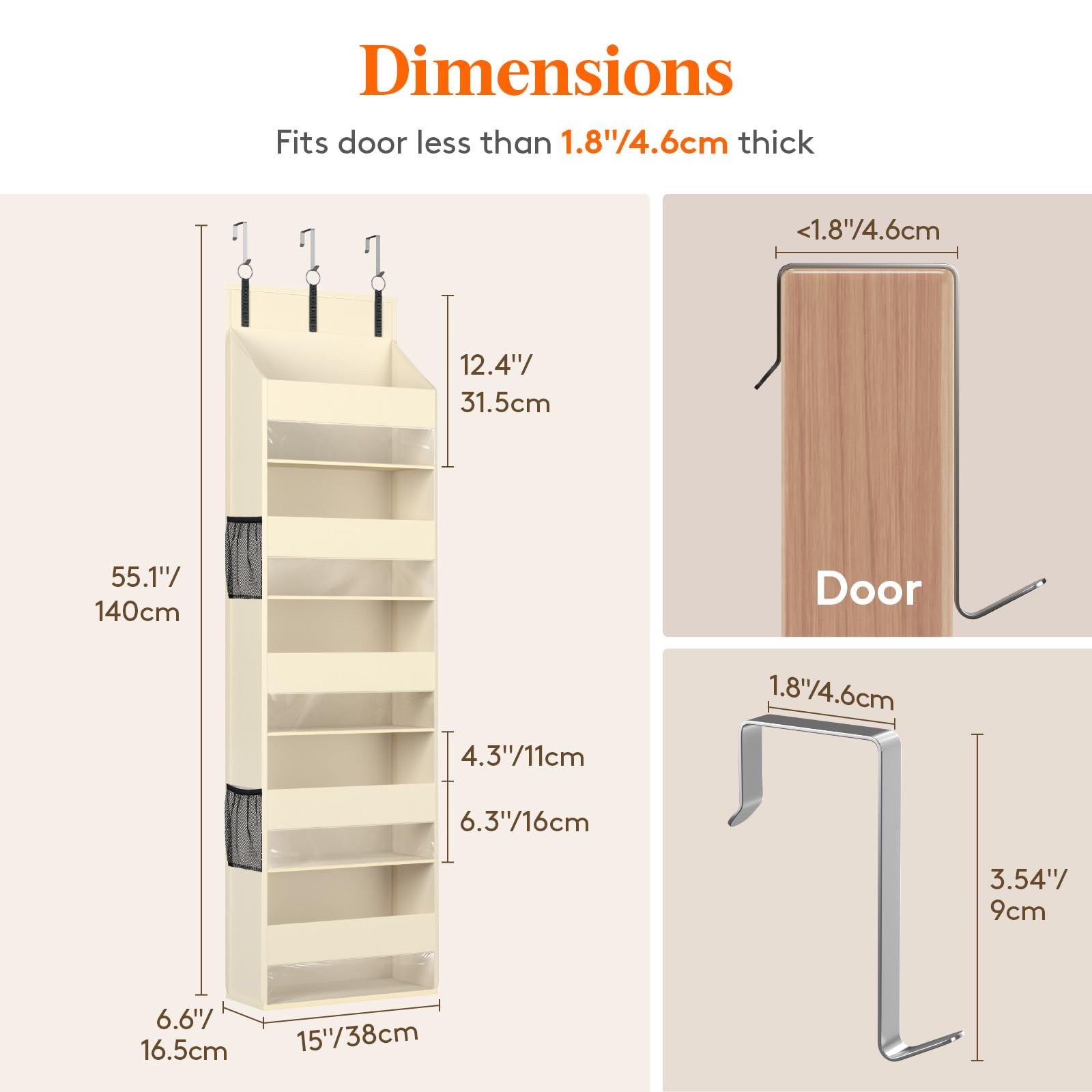 Lifewit 1 Pack Over The Door Organizer, 5 Shelf Clear Window Hanging Storage With 4 Mesh Side Pockets, Anti Tilt 40 Lbs Load Beh