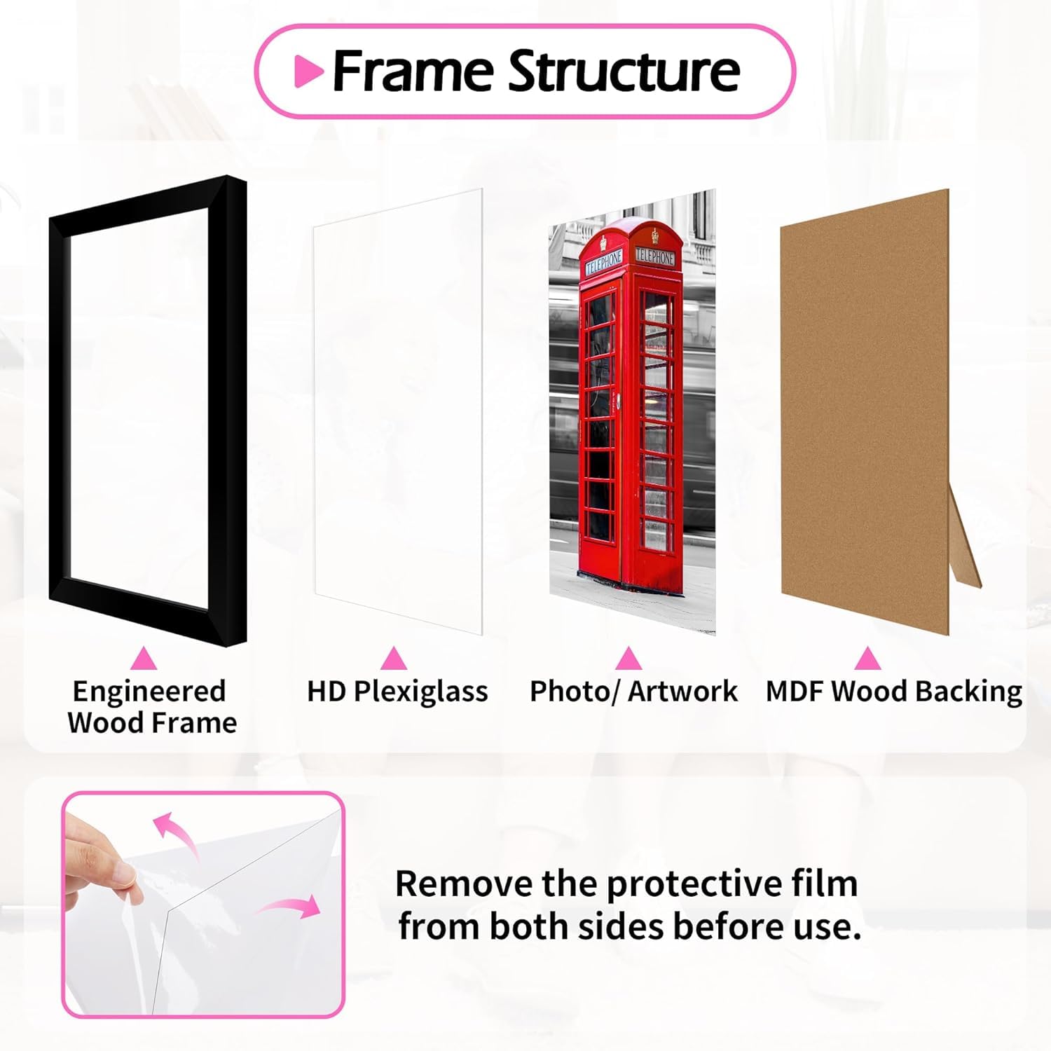 HOMERHYME 4x6 Picture Frames Set of 8, 4 by 6 Black Photo Frames for Gallery Wall Mounting or Table Display, Collage Frames with